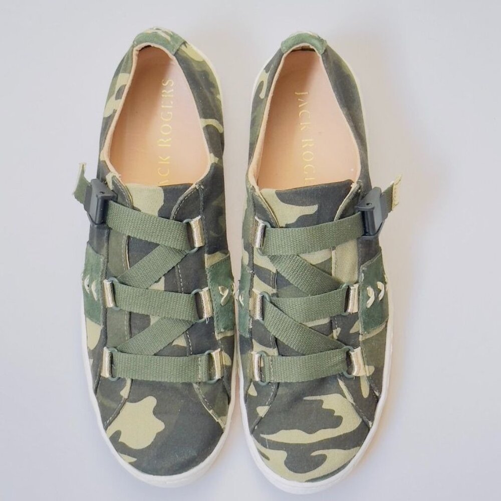 JACK ROGERS Womens Canvas Sneaker Athletic Shoes Slip-On Green Camouflage Size 8 - Picture 3 of 12